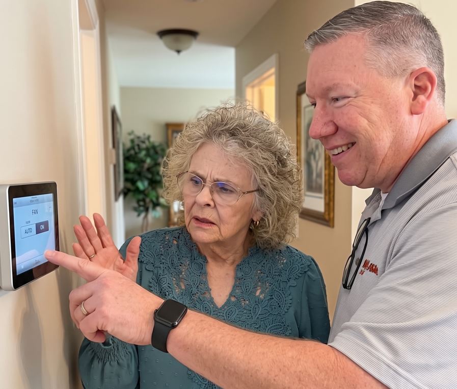 Moon Air Tech Advising Tri State Homeowner About Hvac Fan Settings
