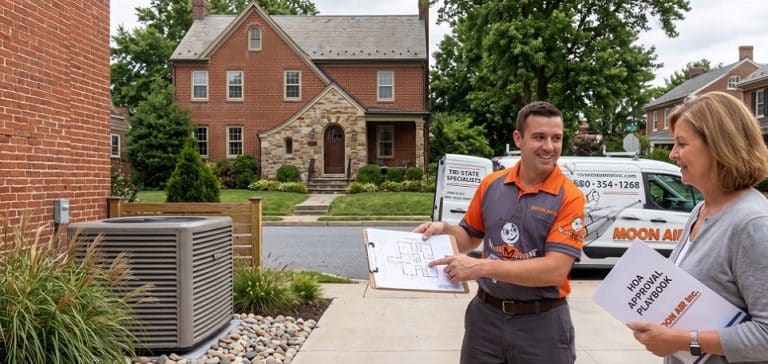 Moon Air Tech Talking With Homeowner In The Tri State Area About Getting Heat Pump Approval