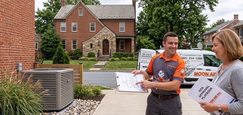 Moon Air Tech Talking With Homeowner In The Tri State Area About Getting Heat Pump Approval